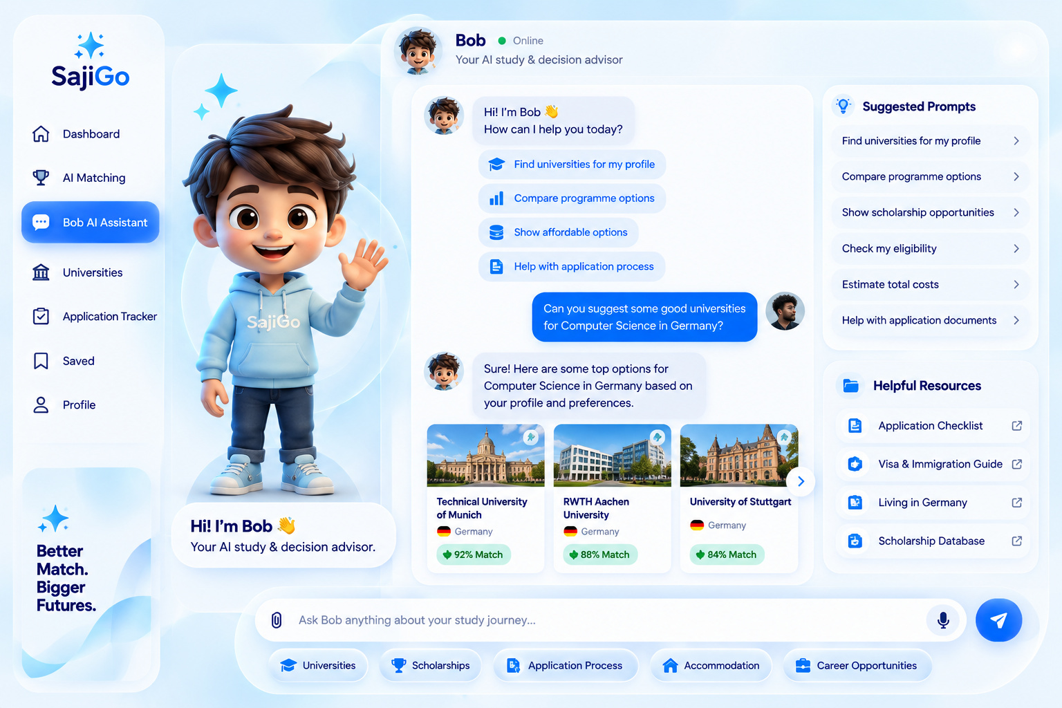 SajiGo Bob AI Assistant interface
