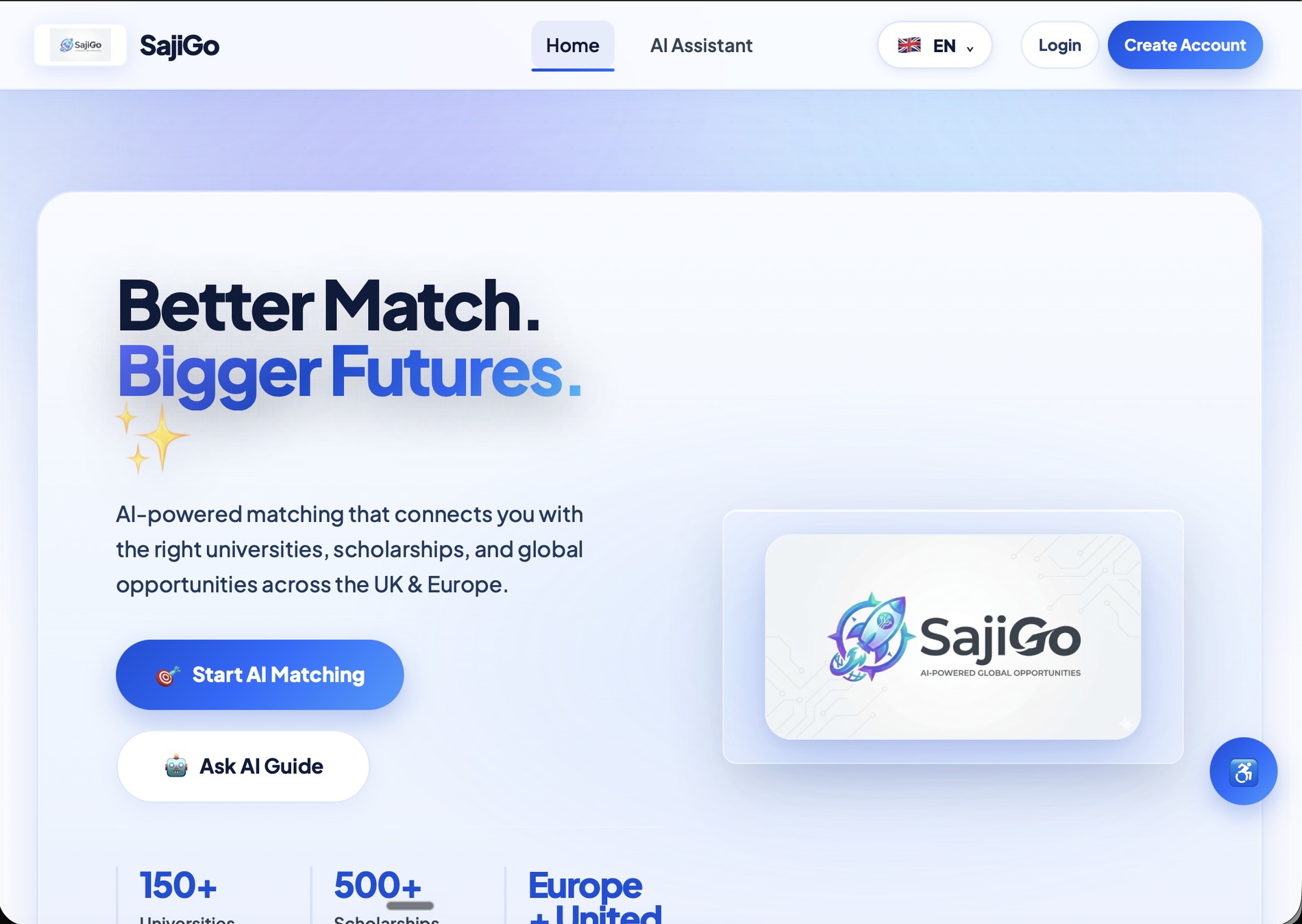 SajiGo product interface showing a student profile, matched options and decision reasoning